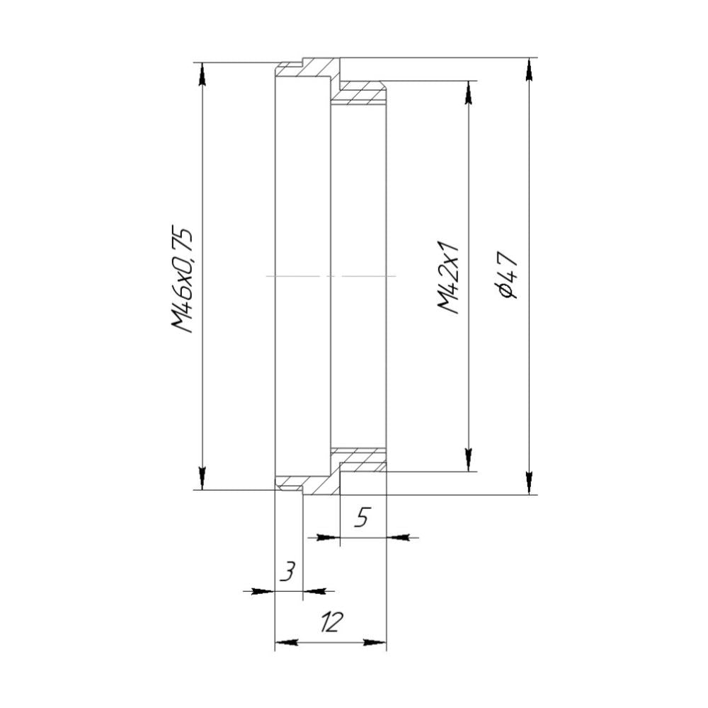 M46x0.75 male to M42x1 male thread (reverse) adapter