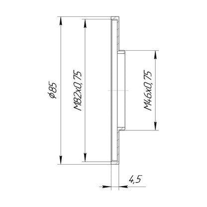 M46x0.75 male to M82x0.75 female thread adapter (46mm to 82mm step-up ring)