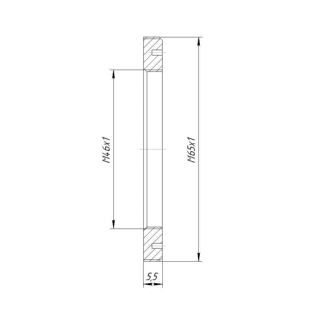 M46x1 female to M65x1 male thread adapter, flangeless
