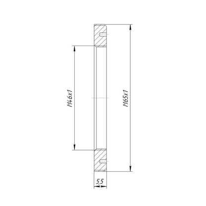 M46x1 female to M65x1 male thread adapter, flangeless