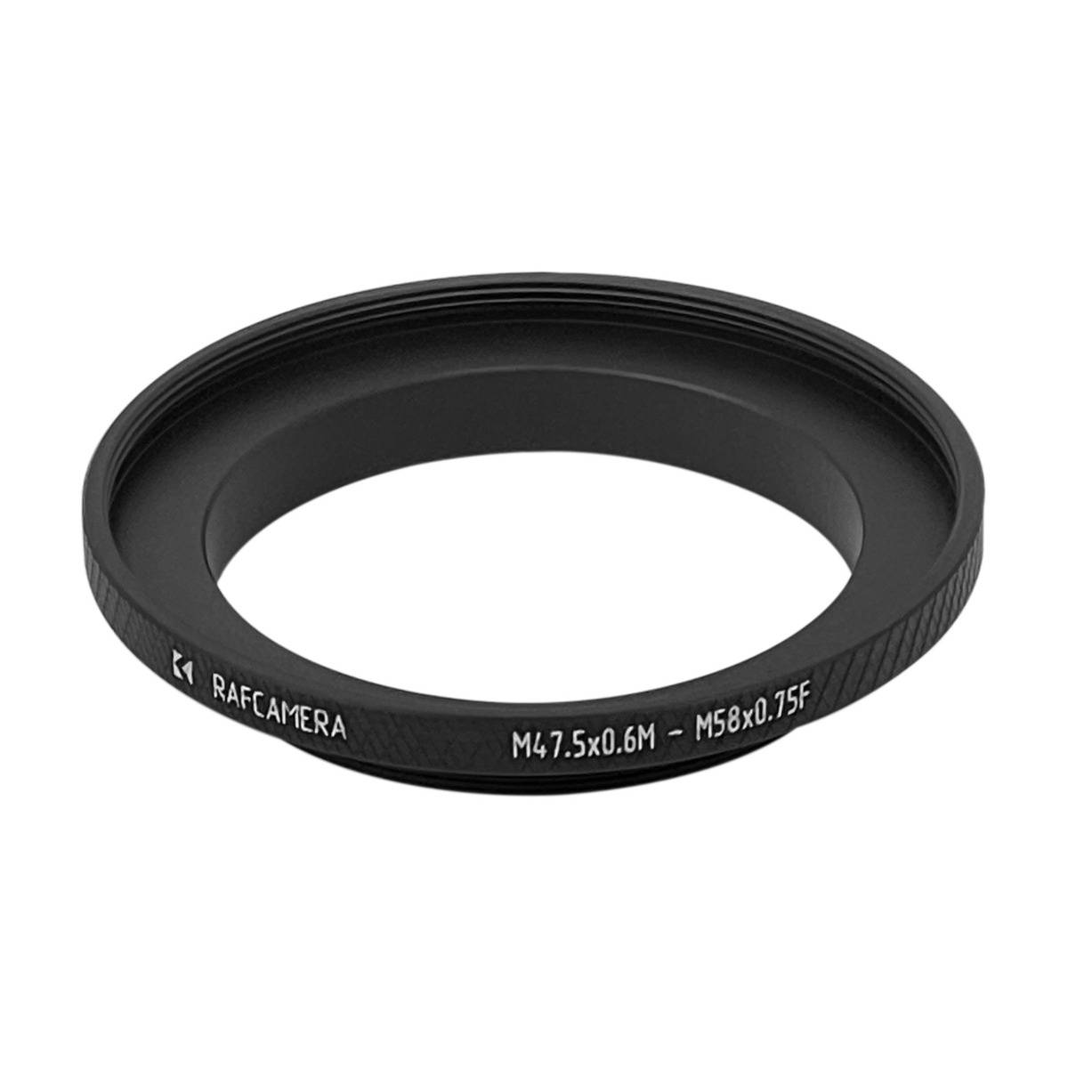 M47.5x0.6 male to M58x0.75 female thread adapter (filter step-up ring)