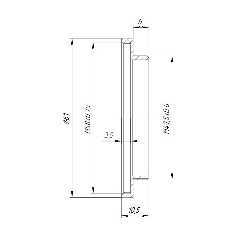 M47.5x0.6 male to M58x0.75 female thread adapter (filter step-up ring)
