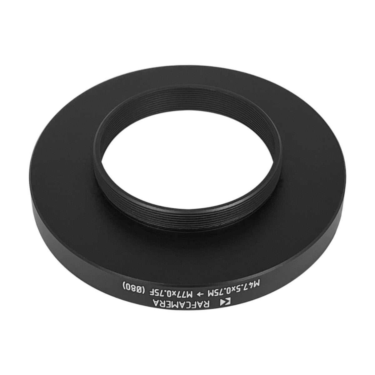 M47.5x0.75 male to M77x0.75 female thread adapter with 80mm outer diameter