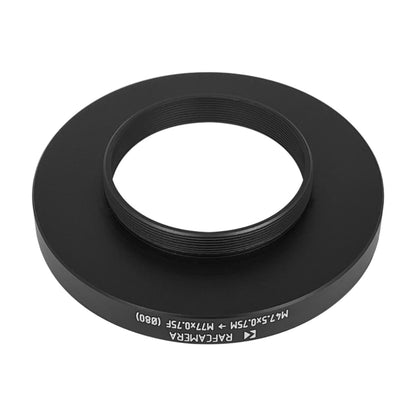 M47.5x0.75 male to M77x0.75 female thread adapter with 80mm outer diameter