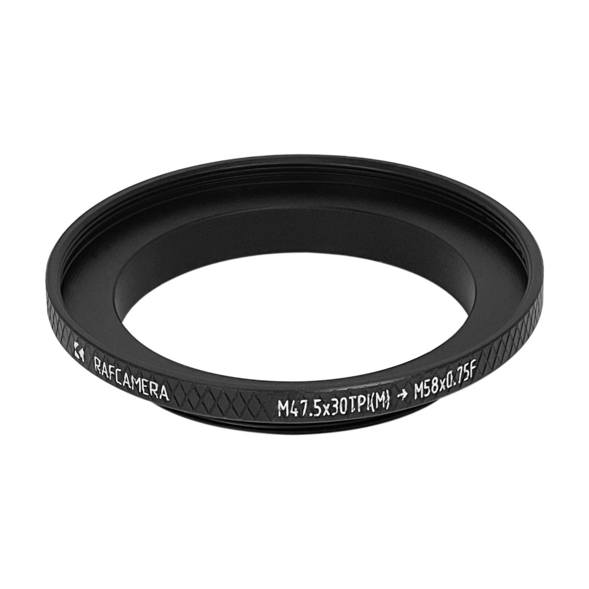 M47.5x30tpi male to M58x0.75 female thread adapter (filter step-up ring)