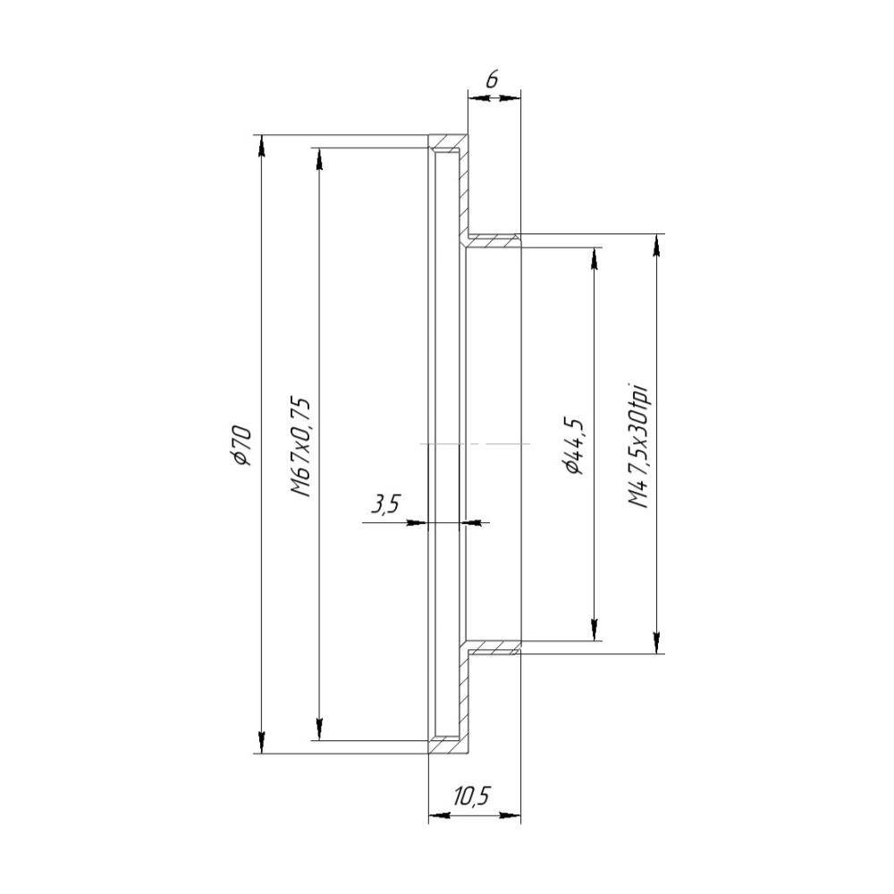 M47.5x30tpi male to M67x0.75 female thread adapter (filter step-up ring)