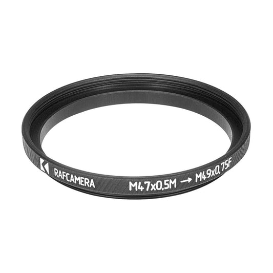 M47x0.5 male to M49x0.75 female thread adapter (47mm to 49mm step-up ring)