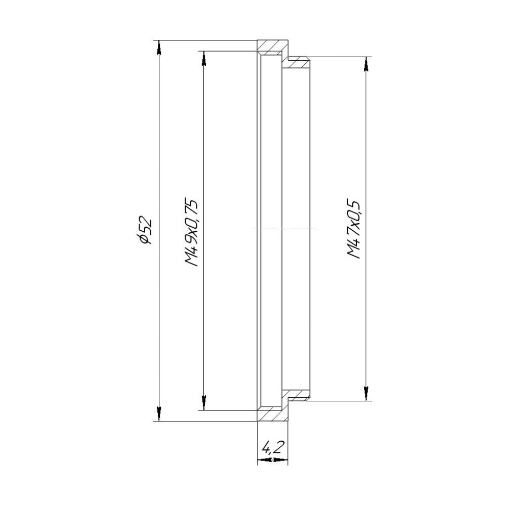 M47x0.5 male to M49x0.75 female thread adapter (47mm to 49mm step-up ring)