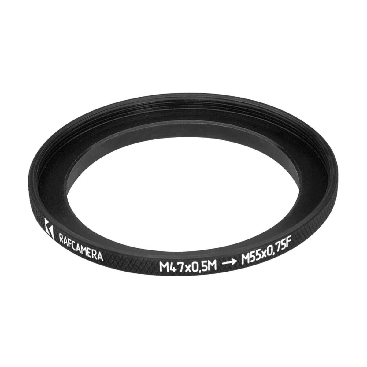 M47x0.5 male to M55x0.75 female thread adapter (47mm to 55mm step-up ring)