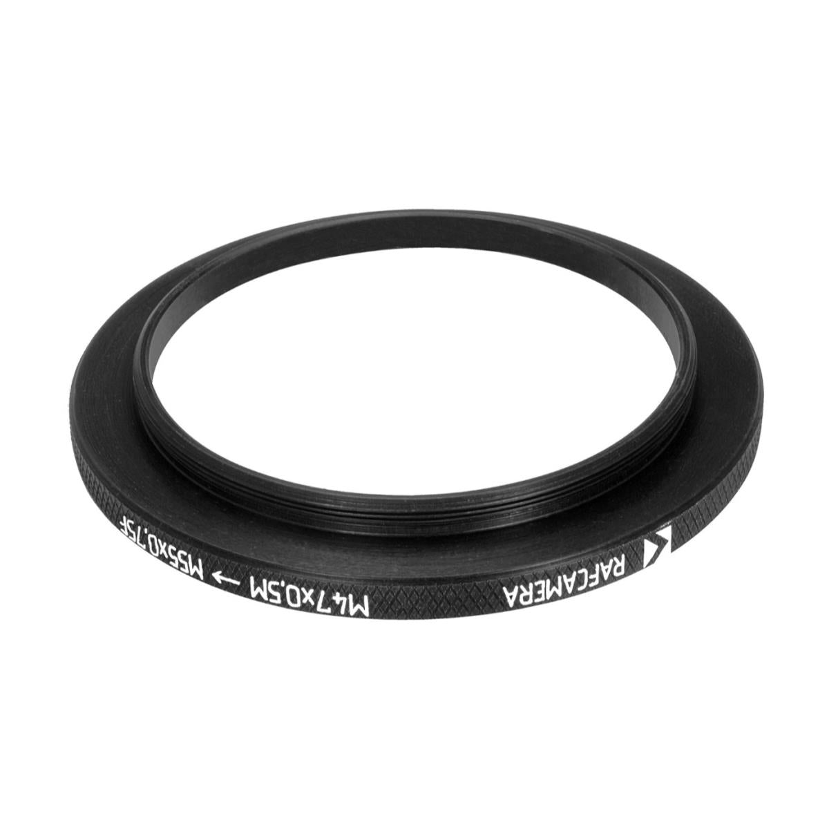 M47x0.5 male to M55x0.75 female thread adapter (47mm to 55mm step-up ring)