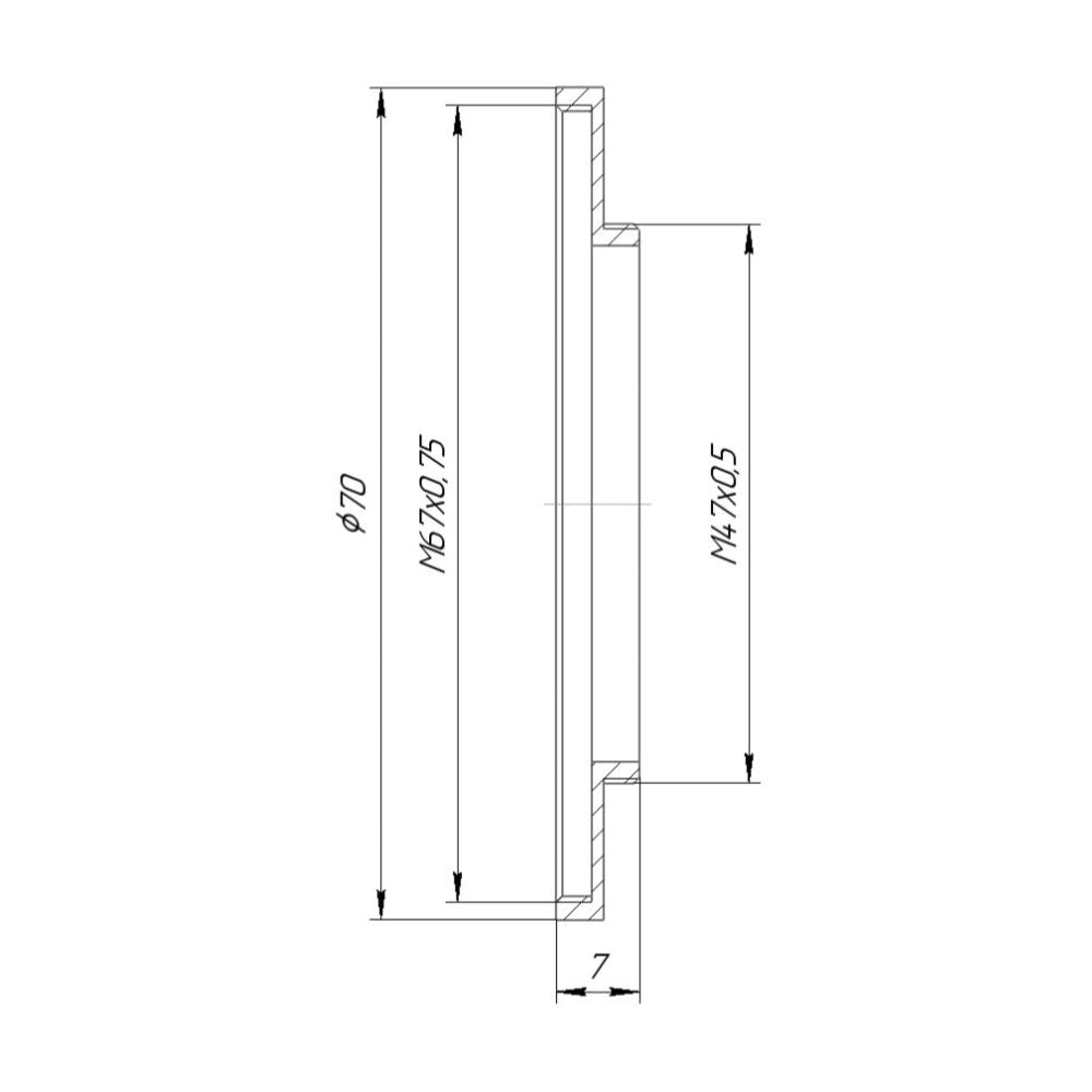 M47x0.5 male to M67x0.75 female thread adapter (47mm to 67mm step-up ring)