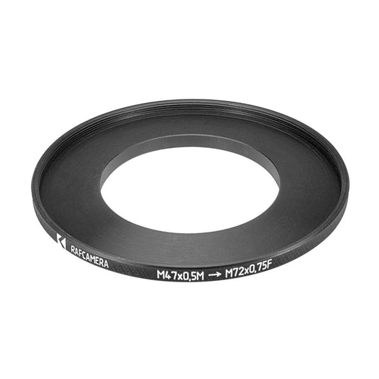 M47x0.5 male to M72x0.75 female thread adapter (47mm to 72mm step-up ring)