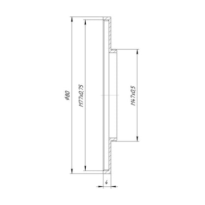 M47x0.5 male to M77x0.75 female thread adapter (47mm to 77mm step-up ring)