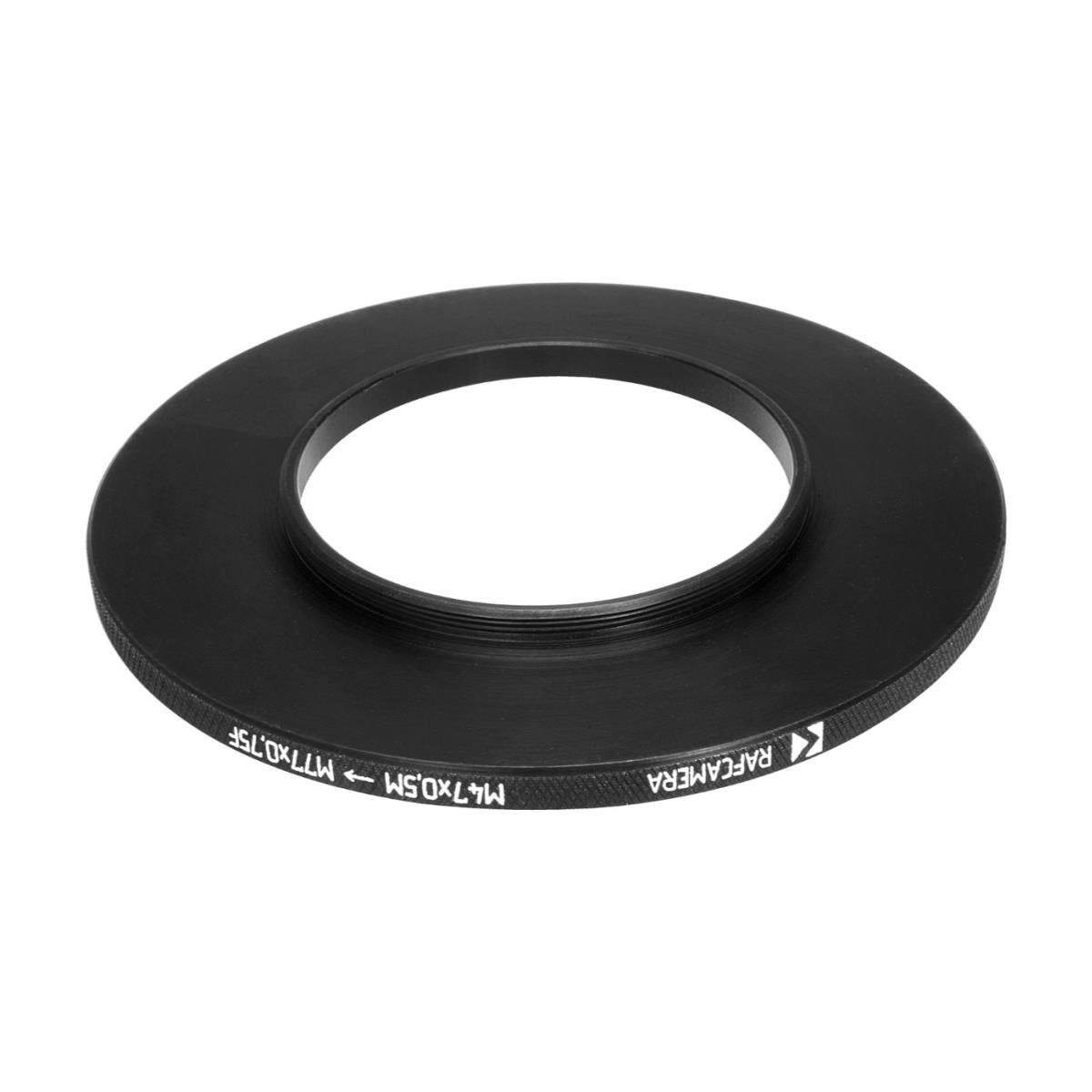 M47x0.5 male to M77x0.75 female thread adapter (47mm to 77mm step-up ring)