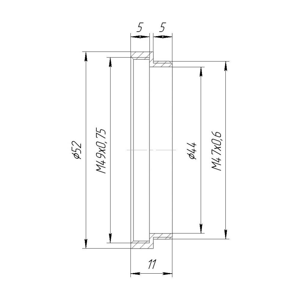 M47x0.6 male to M49x0.75 female thread adapter