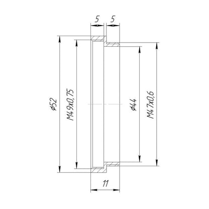 M47x0.6 male to M49x0.75 female thread adapter
