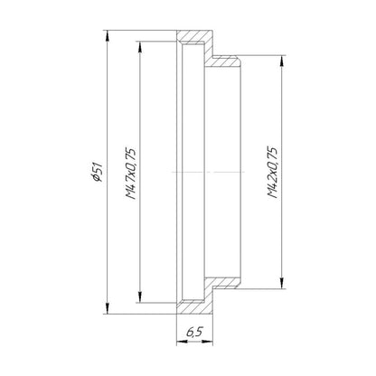 M47x0.75 female to M42x0.75 male thread adapter for drawtube of Takahashi FOA60