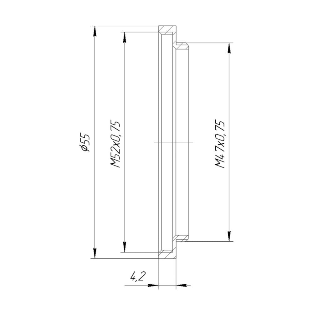 M47x0.75 male to M52x0.75 female thread adapter (47mm to 52mm step-up ring)