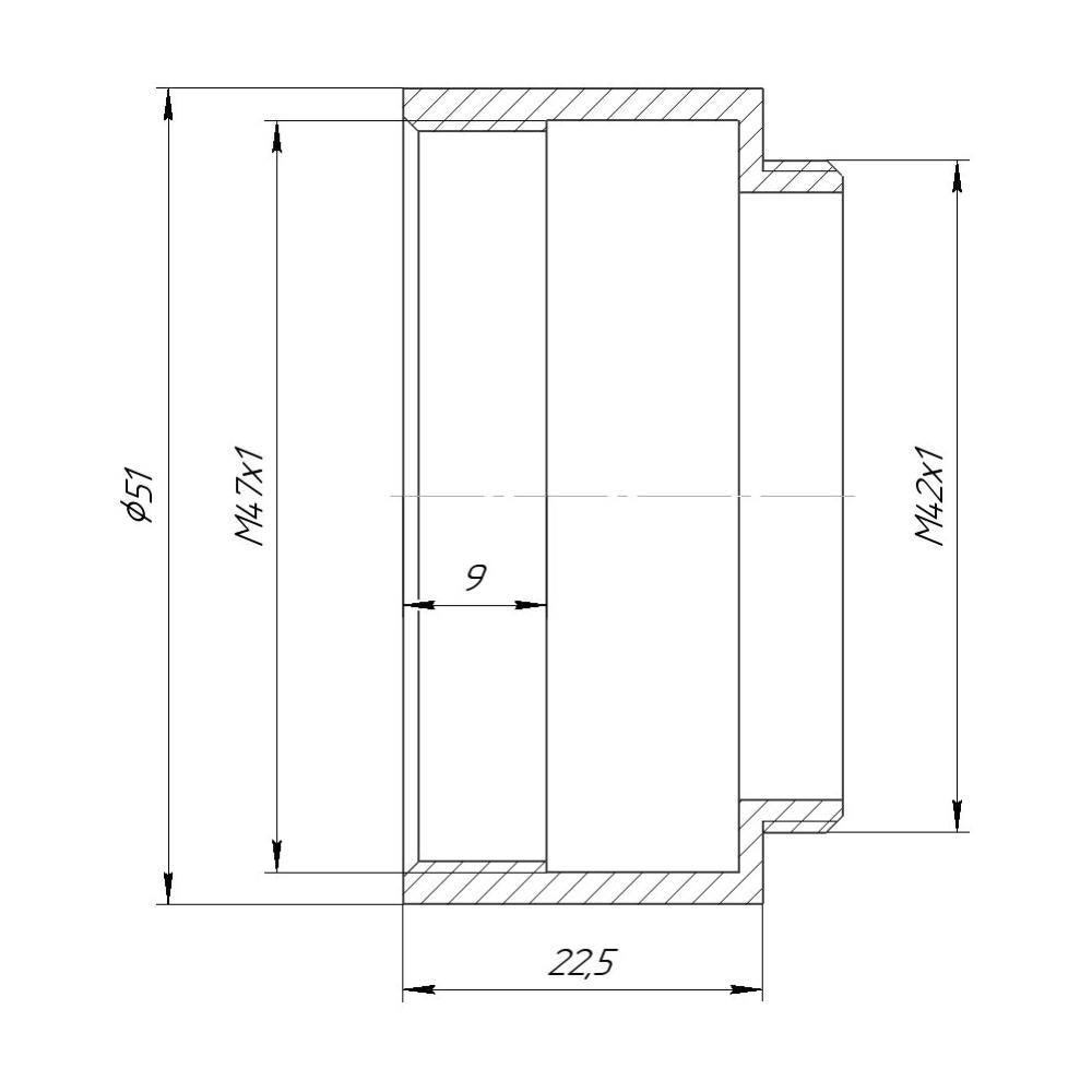 M47x1 female to M42x1 male thread adapter