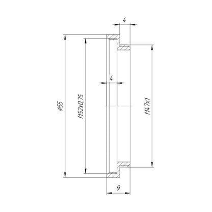 M47x1 male to M52x0.75 female thread adapter