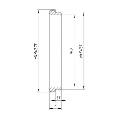 M48x0.75 male to M45x0.5 male thread adapter