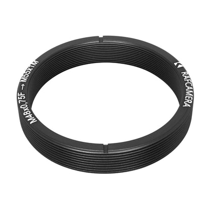 M48x0.75 female to M55x1 male thread adapter, flangeless