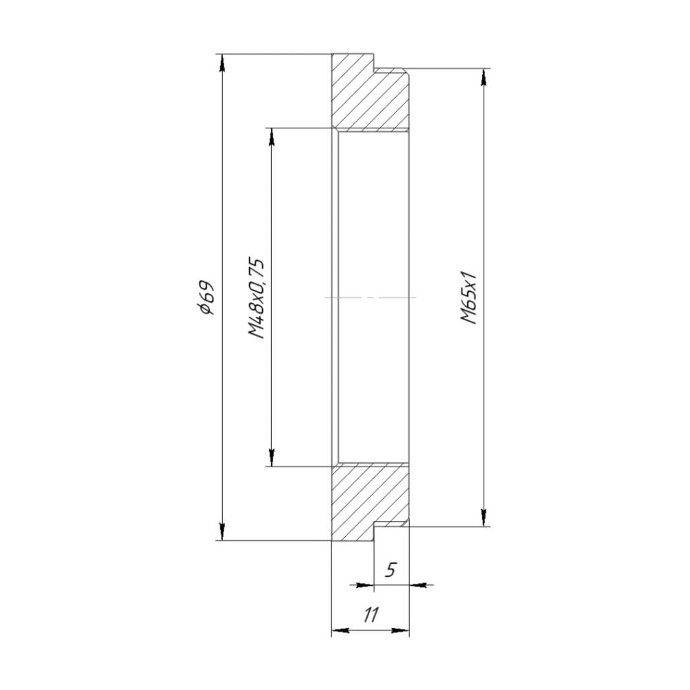 M48x0.75 female to M65x1 male thread adapter