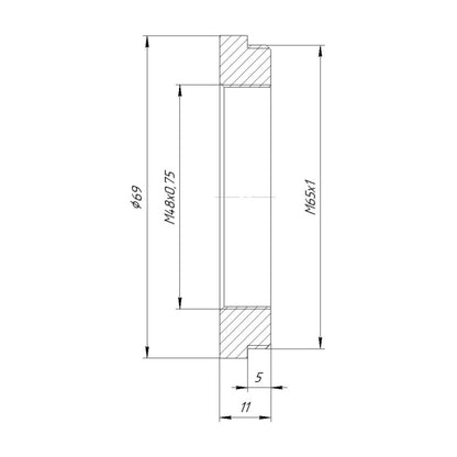 M48x0.75 female to M65x1 male thread adapter