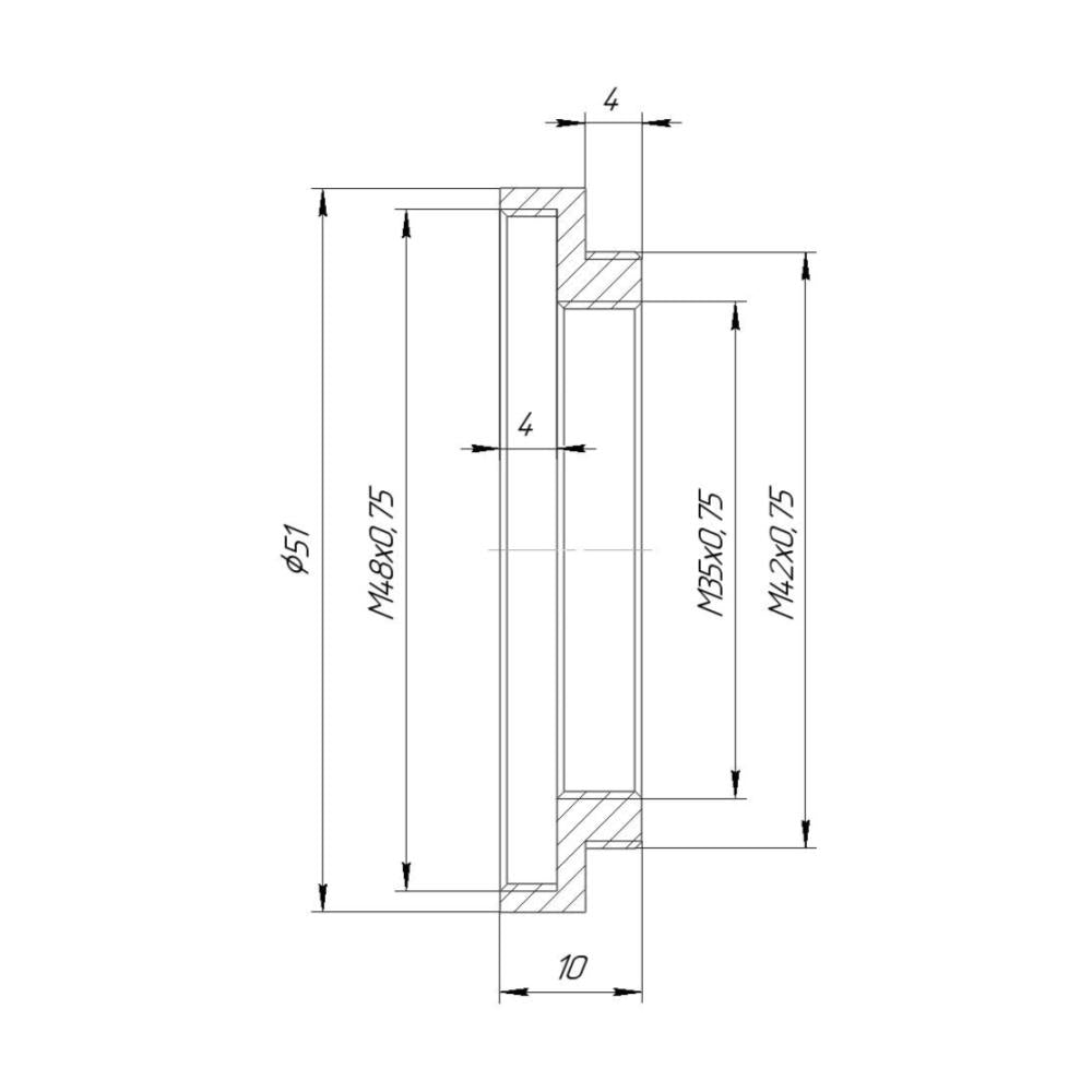 M48x0.75 female to T2 (M42x0.75) male thread adapter
