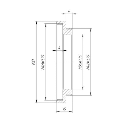 M48x0.75 female to T2 (M42x0.75) male thread adapter