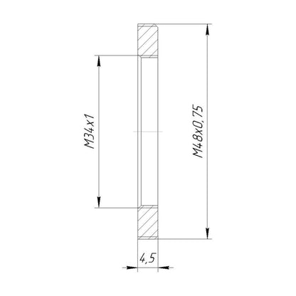 M48x0.75 male to M34x1 female thread adapter, flangeless