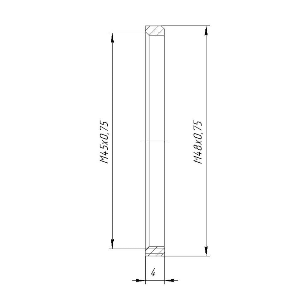 M48x0.75 male to M45x0.75 female thread adapter, flangeless