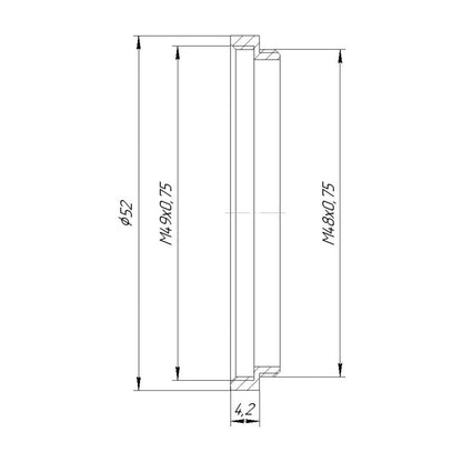 M48x0.75 male to M49x0.75 female thread adapter (48mm to 49mm step-up ring)