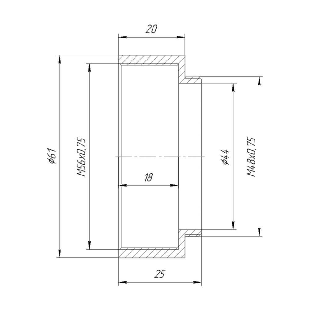 M48x0.75 male to M56x0.75 female thread adapter