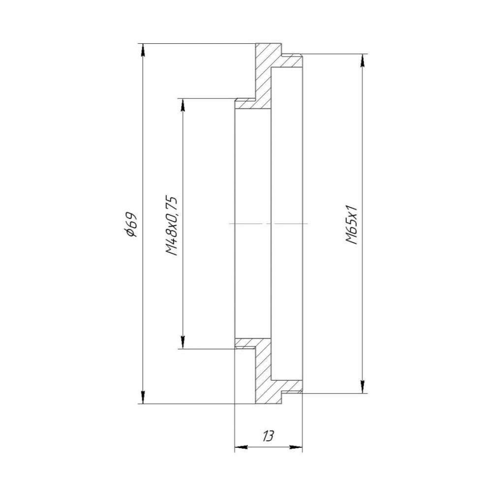 M48x0.75 male to M65x1 male thread adapter