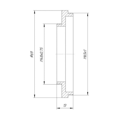 M48x0.75 male to M65x1 male thread adapter