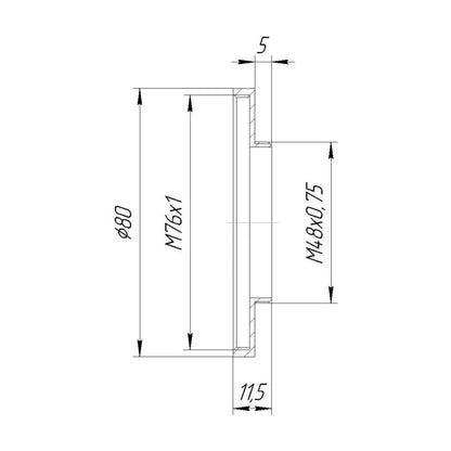 M48x0.75 male to M76x1 female thread adapter