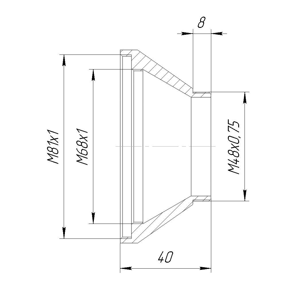 M48x0.75 male to M81x1 female thread adapter