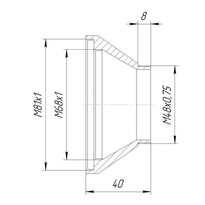 M48x0.75 male to M81x1 female thread adapter
