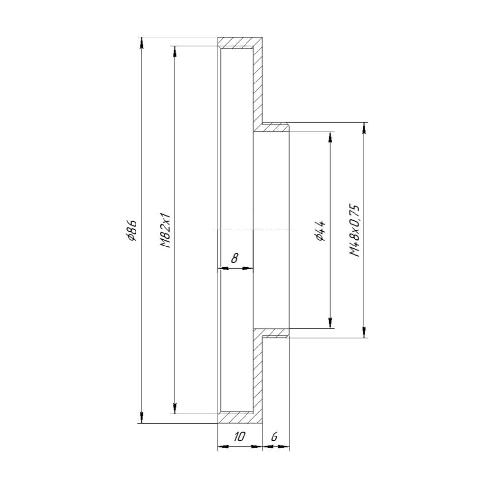 M48x0.75 male to M82x1 female thread adapter