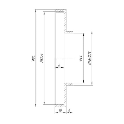 M48x0.75 male to M82x1 female thread adapter