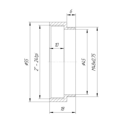 M48x0.75 male to SCT2" female thread adapter