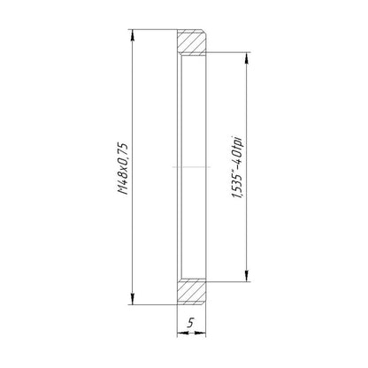 M48x0.75 male to SM1.5 female thread adapter, flangeless