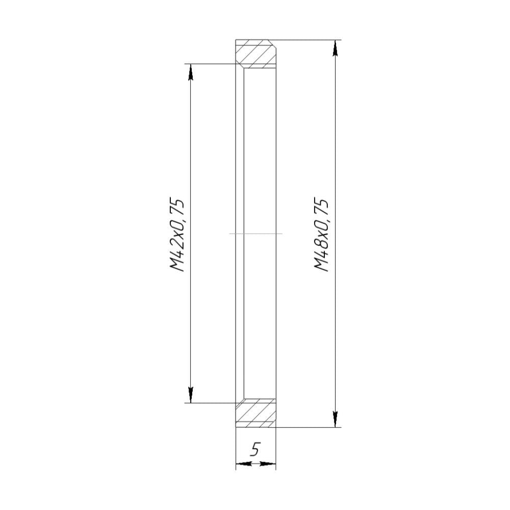 M48x0.75 male to M42x0.75 (T2) female thread adapter, flangeless