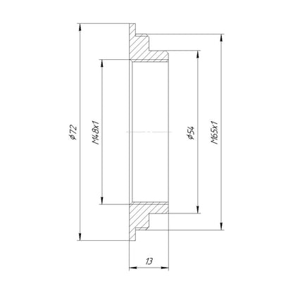M48x1 female to M65x1 male thread adapter