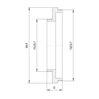 M48x1 male to M65x1 male thread adapter