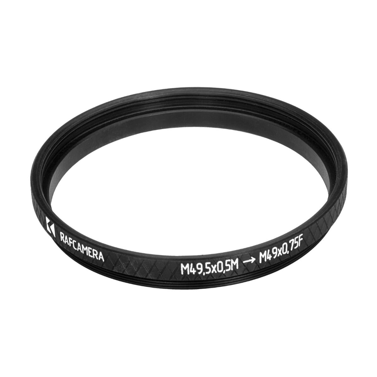 M49.5x0.5 male to M49x0.75 female thread adapter (49.5mm to 49mm step-down ring)