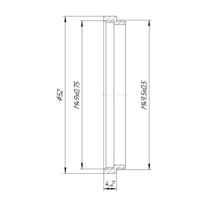 M49.5x0.5 male to M49x0.75 female thread adapter (49.5mm to 49mm step-down ring)