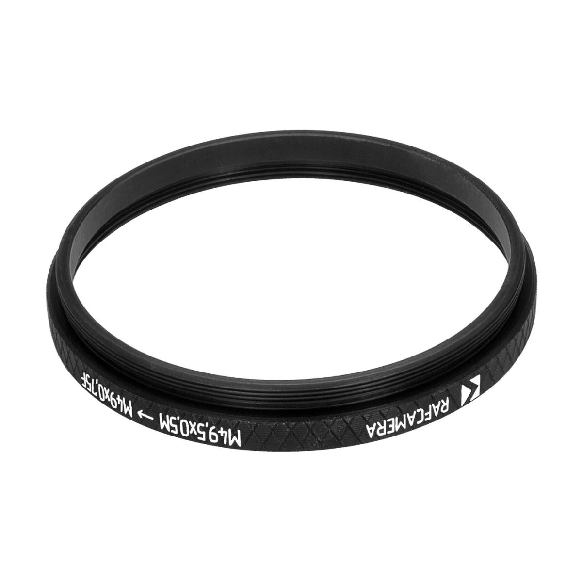 M49.5x0.5 male to M49x0.75 female thread adapter (49.5mm to 49mm step-down ring)