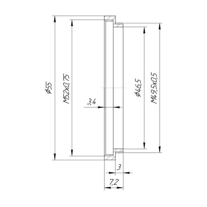 M49.5x0.5 male to M52x0.75 female thread adapter (49.5mm to 52mm step-up ring)